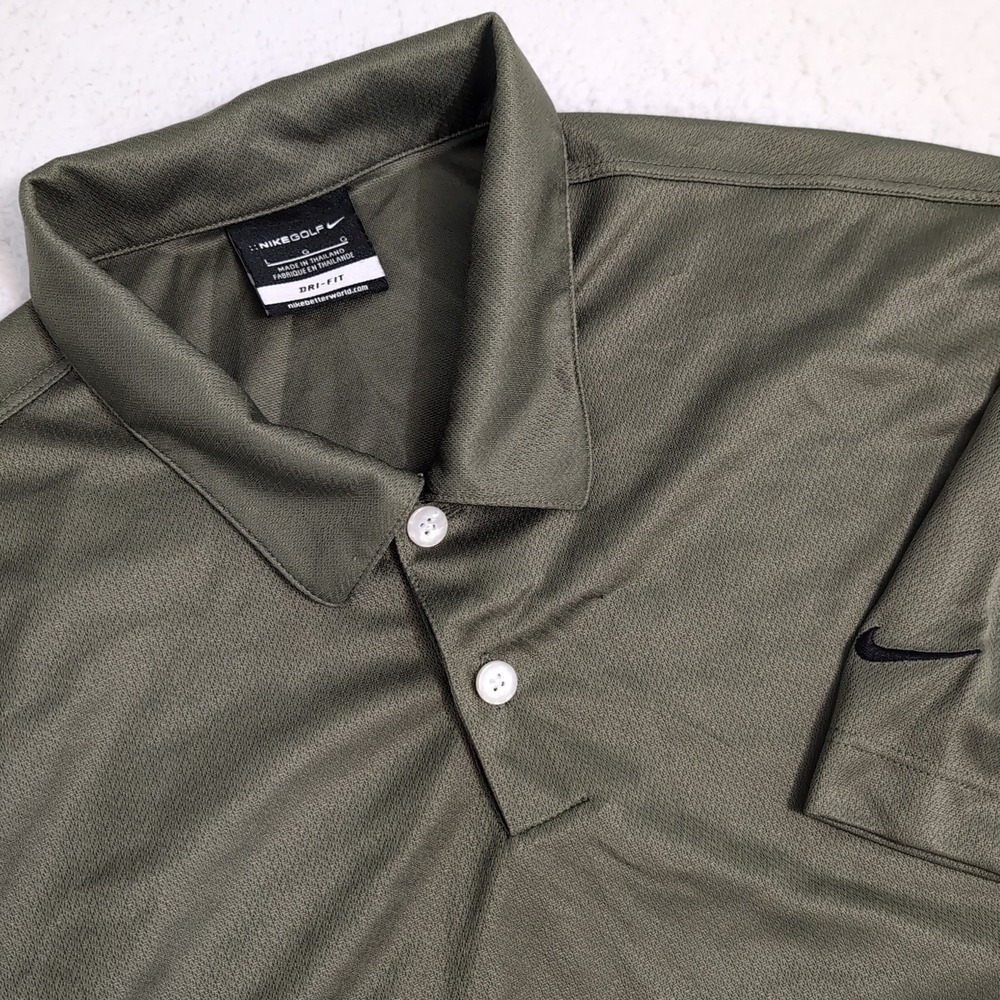 Nike‎ Golf Dri Fit Men's L Short Sleeve Harringbone Polo Golf Shirt Green